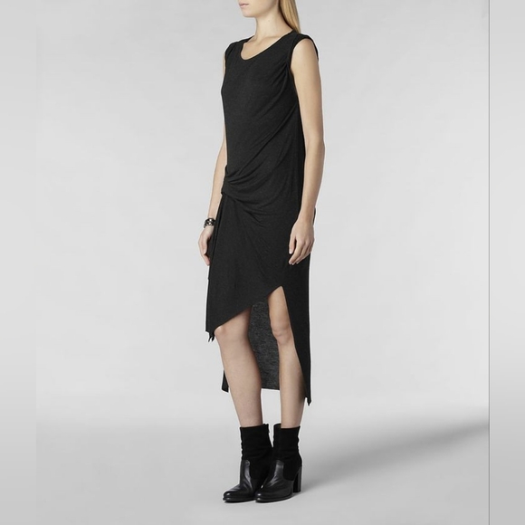 Allsaints Riviera Jersey Gathered Asymmetrical Dress Angora Viscose Sz 6 - Picture 13 of 16